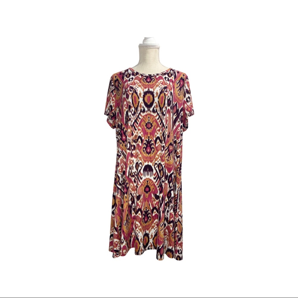 Pink and orange paisley cap sleeve dress
